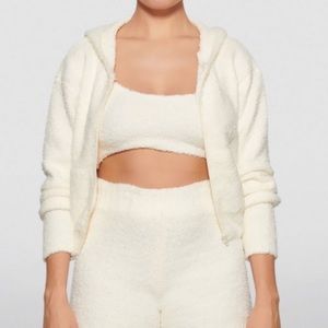 SKIMS Cozy Knit Zip-Up Hoodie & Jogger Set in color Bone, size L/XL